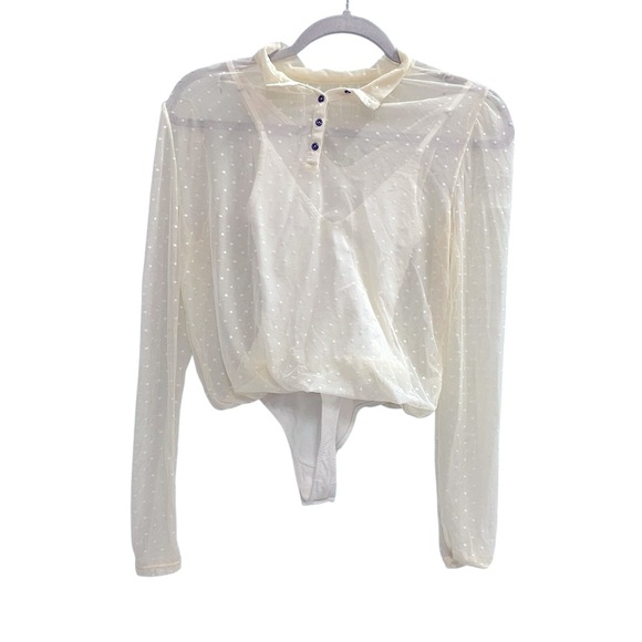 Free People Twice The Fun Bodysuit Cream Size XS - Picture 9 of 14